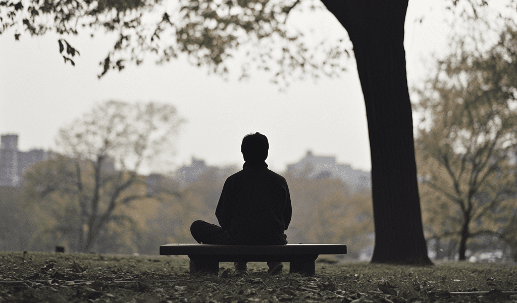 Personne assise en position de yogi sur un banc